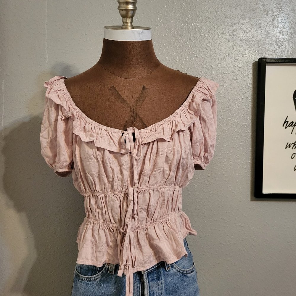 Blue B Collection Pink Smocked Peasant Top